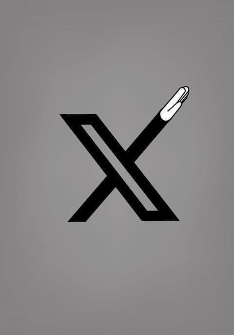 Black X logo of the social platform formerly Twitter on a gray gradient background. The upper right stroke of the X is drawn as an arm ending in a white-gloved hand raised stiffly upward in a salute. There is no text.